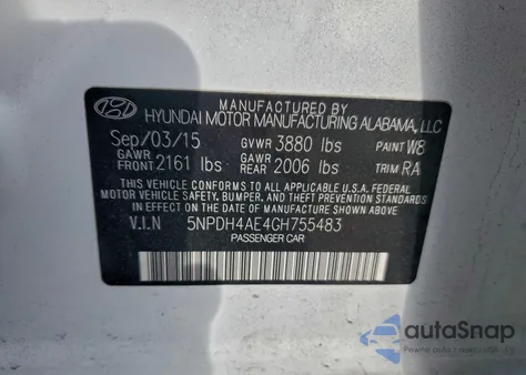 2016 Hyundai Elantra Se z USA, uszkodzony, nr VIN 5NPDH4AE4GH755483